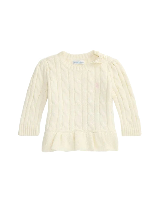(Pre-Order) Ralph Lauren Cable-Knit Cotton Peplum Sweater White