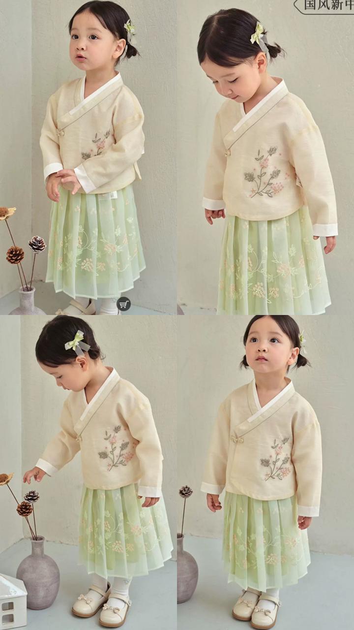 (Pre-Order) Dave & Bella Girls Autumn Yellow Mesh Half-skirt Chinese Style