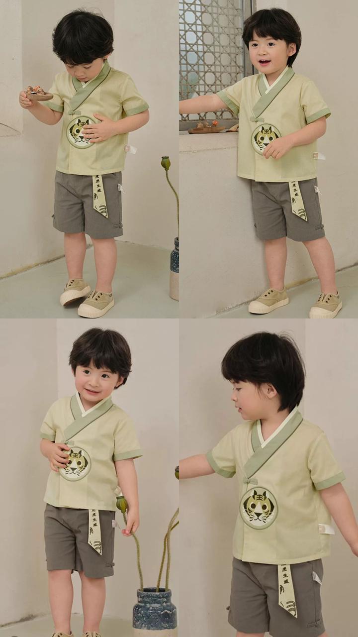(Pre-Order) Dave & Bella Boys' Five-Point Trousers Set Baby Guofeng Hanfu Two-Piece Set