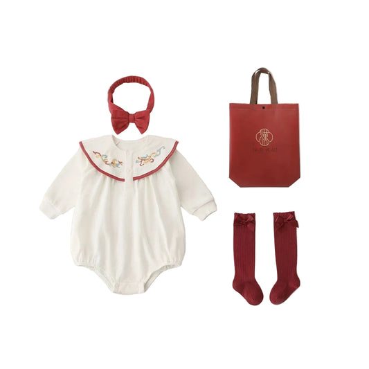 (Pre-Order) Han Gong Fu Classic Empress Collar Romper (incl hair band and socks)