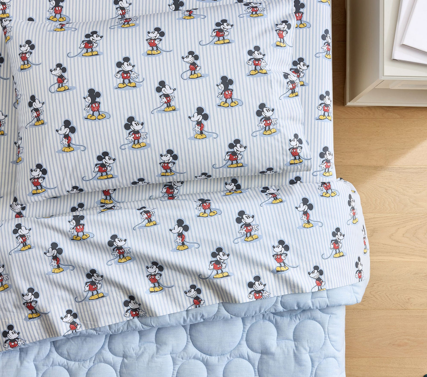 (pre-Order) Pottery Barn Kids Disney Home x Sanderson Mickey Mouse Stripe Organic Sheet Set