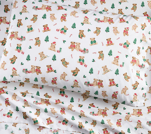 (Pre-Order) Pottery Barn Kids Holiday Teddy Bears Organic Sheet Set