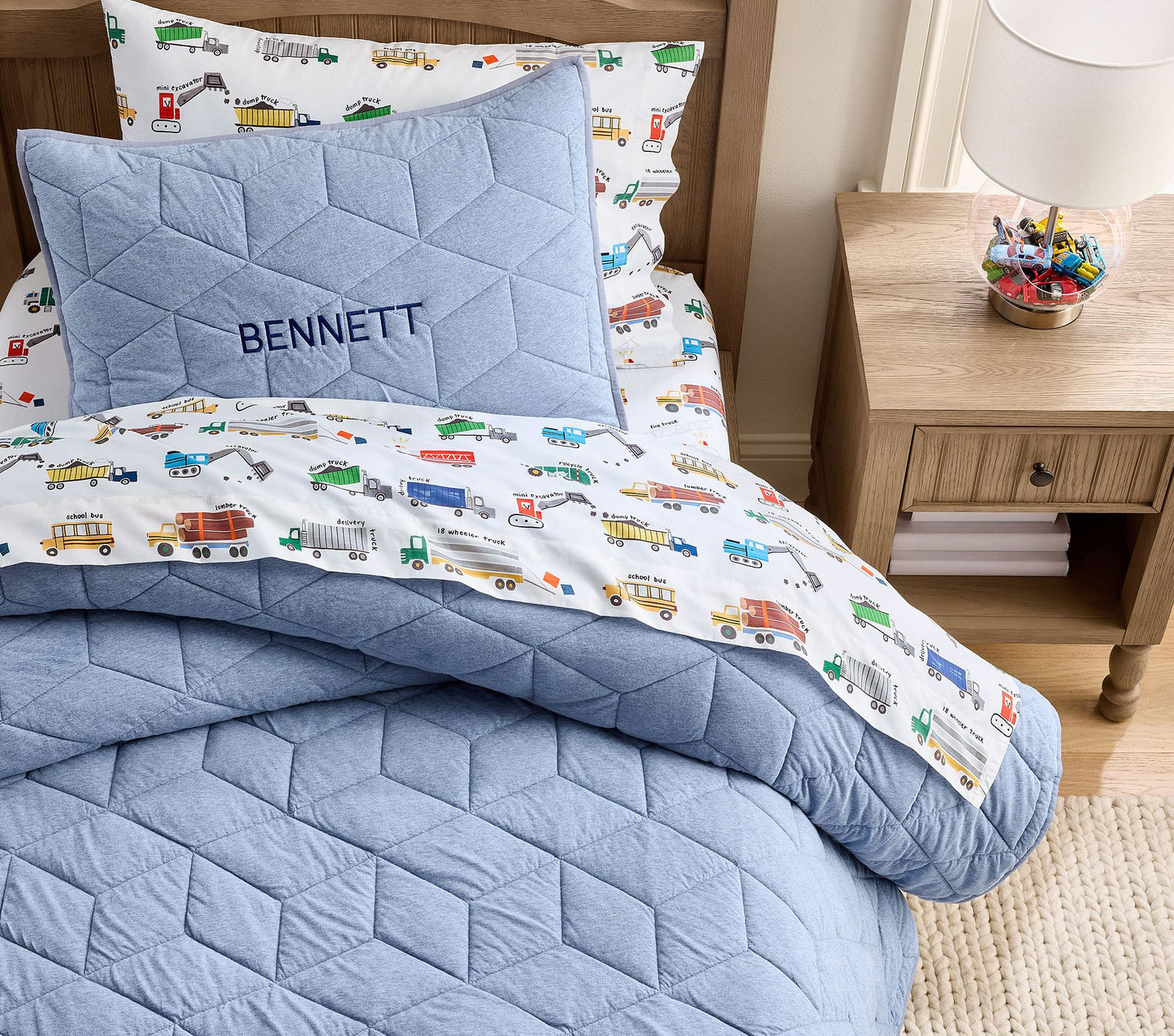 (Pre-Order) Pottery Barn Kids Busy Trucks Organic Sheet Set & Pillowcases