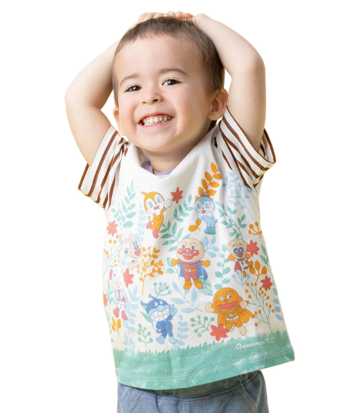 (Pre-Order) Anpanman Sleeve Border Panel Leaf Pattern T-Shirt