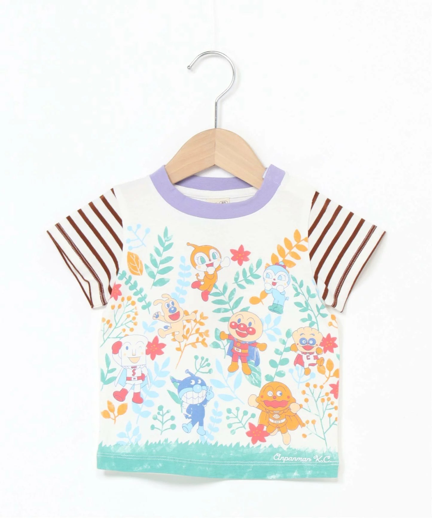 (Pre-Order) Anpanman Sleeve Border Panel Leaf Pattern T-Shirt