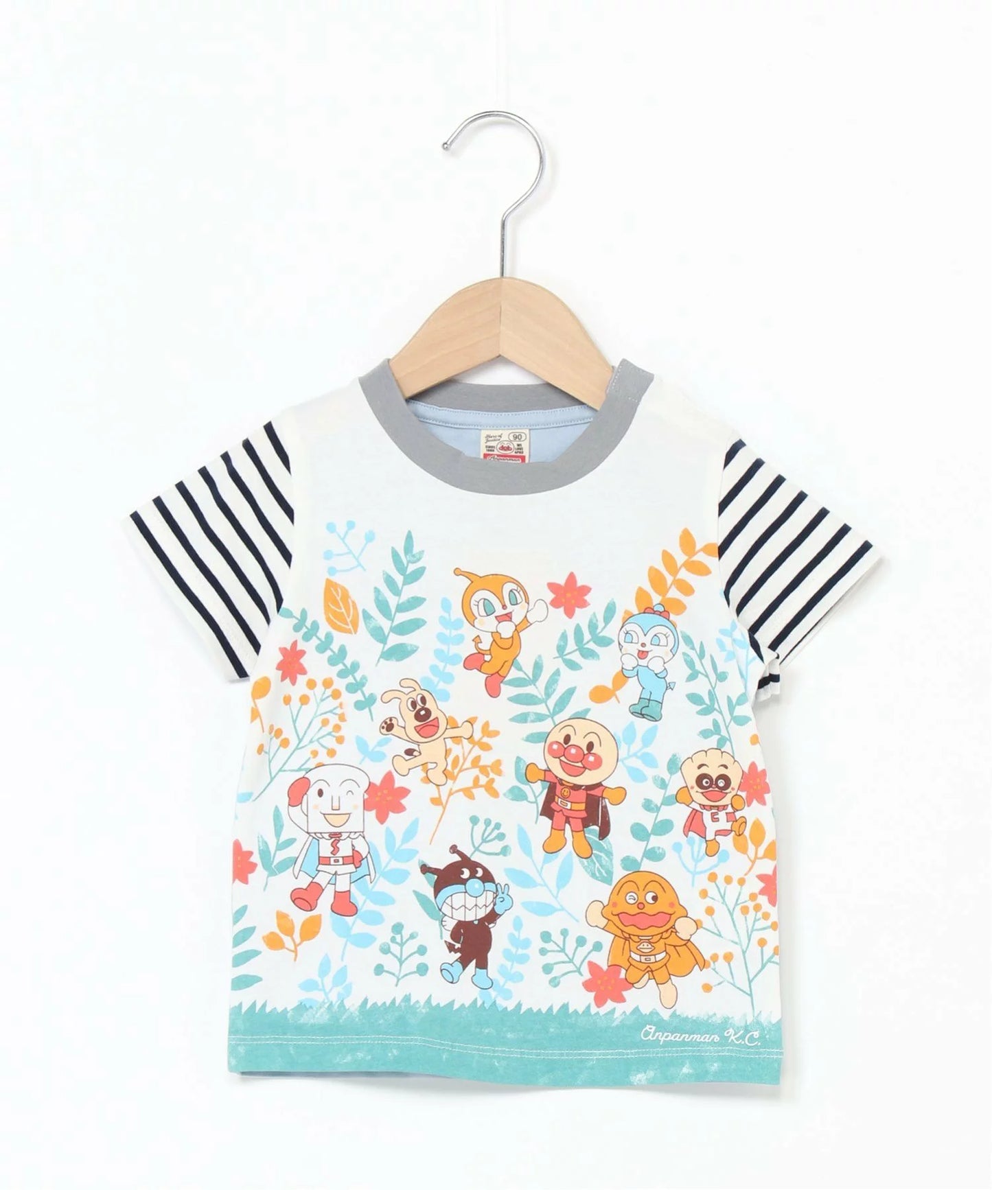 (Pre-Order) Anpanman Sleeve Border Panel Leaf Pattern T-Shirt