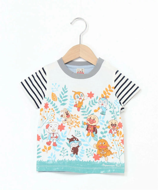 (Pre-Order) Anpanman Sleeve Border Panel Leaf Pattern T-Shirt